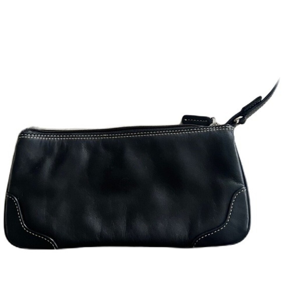 Mila PAOLI Genuine Leather small Purse handBag Clutch Black Silver Tone Hardware
